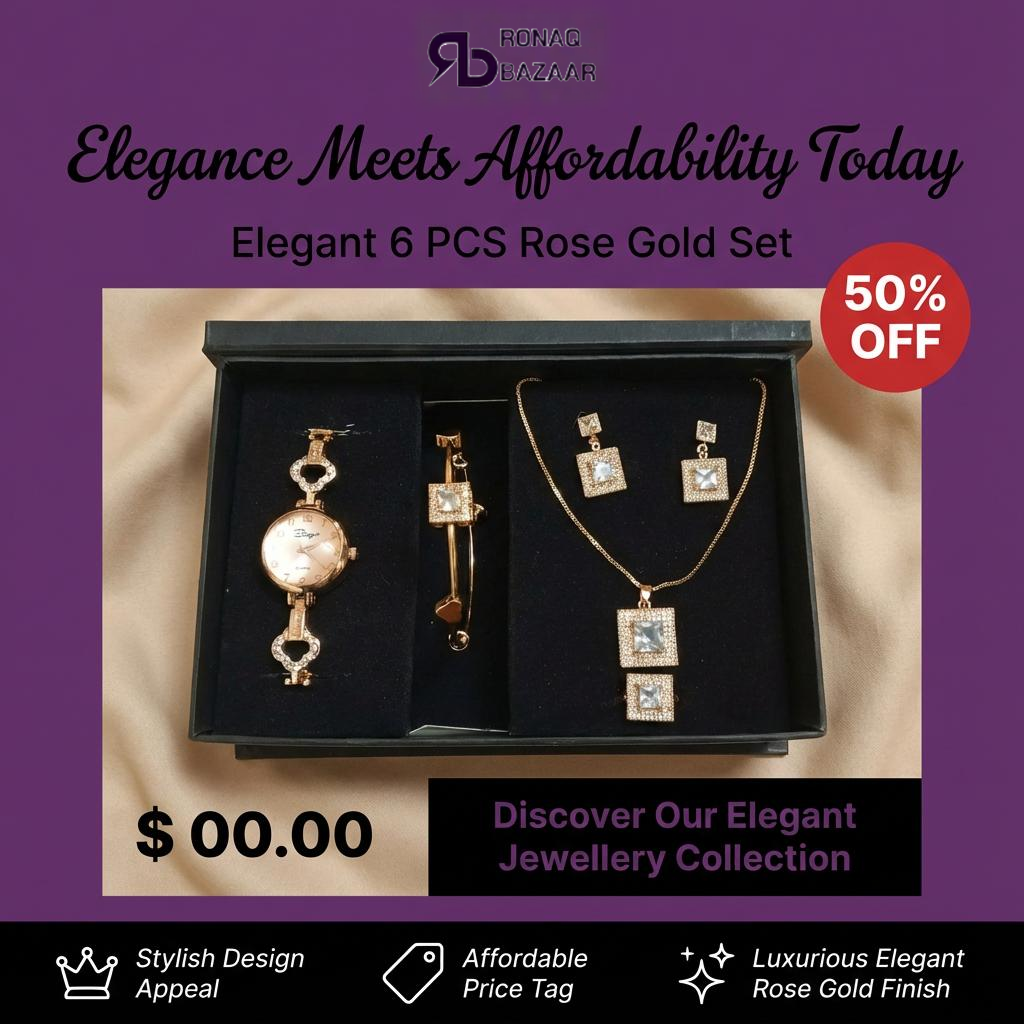6 PCS Rose Gold Elegant Jewellery Gift Pack